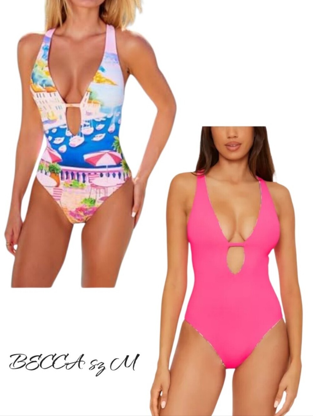 Becca Positano Reversible Textured One Piece Swimsuit NWT M
